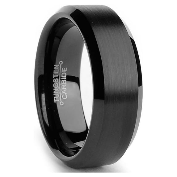 Metal Masters Tungsten Carbide Black Mens Unisex Tungsten Carbide Wedding Band Ring 8mm