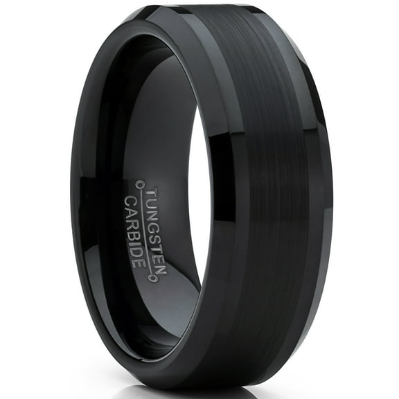 Metal Masters Tungsten Carbide Mens Black Brushed Center Wedding Band Engagement Ring 8mm Comfort-Fit