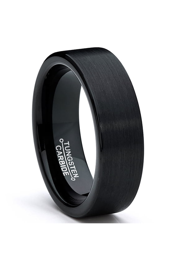 Tungsten Carbide Mens Black Unisex Wedding Band Ring 7mm