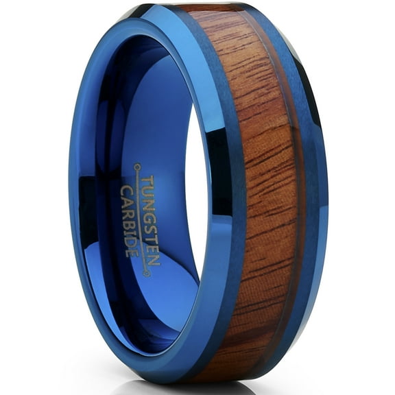 Metal Masters Tungsten Carbide Mens Blue Brushed Wedding Band Engagement Ring Santos Wood Inlay Comfort-Fit