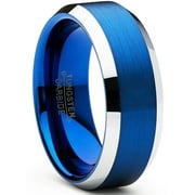 Metal Masters Tungsten Carbide Men's Brushed Wedding Band Blue Plated Engagement Ring 8MM Comfort-Fit