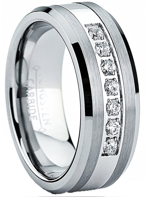 Tungsten Carbide Mens Engagement Wedding Band Ring Center Cubic Zirconia 8mm