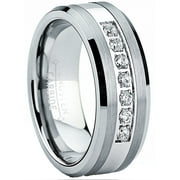 METAL MASTERS Tungsten Carbide Mens Engagement Wedding Band Ring Center Cubic Zirconia 8mm
