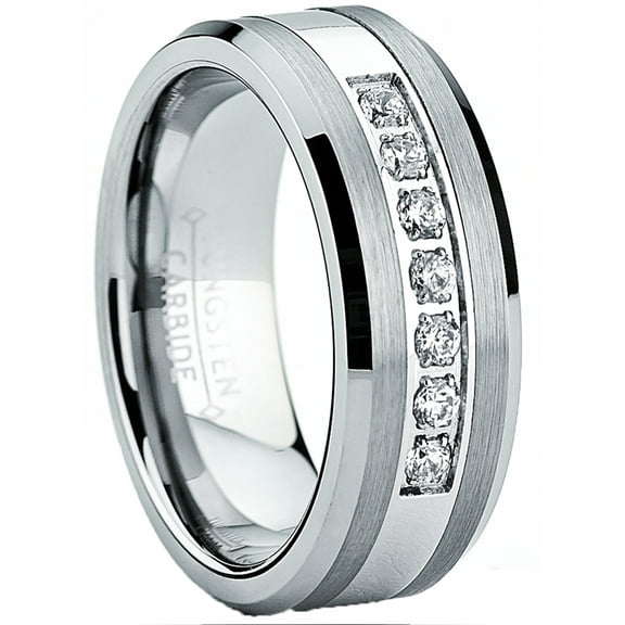 Metal Masters Tungsten Carbide Mens Engagement Wedding Band Ring Center Cubic Zirconia 8mm