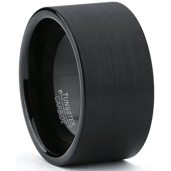Metal Masters Tungsten Carbide Mens Flat Top Black Brushed Ring Band 12 mm Comfort-Fit
