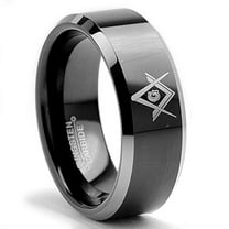 Metal Masters Tungsten Carbide Mens Two-Tone Black Freemason Masonic Ring Band 8mm