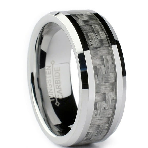Metal Masters Tungsten Carbide Mens Wedding Band Ring Gray Carbon Fiber Inlay 8mm