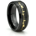 thumbnail image 1 of Metal Masters Tungsten Carbide Mens Ring Wedding Band Black Gold-Tone Heart Beat Carbon Fiber Inlay 8mm Comfort-Fit Black, 1 of 4