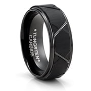 Metal Masters Tungsten Carbide Mens Ring Wedding Band Black Multi-Faceted 8mm Comfort-Fit Black