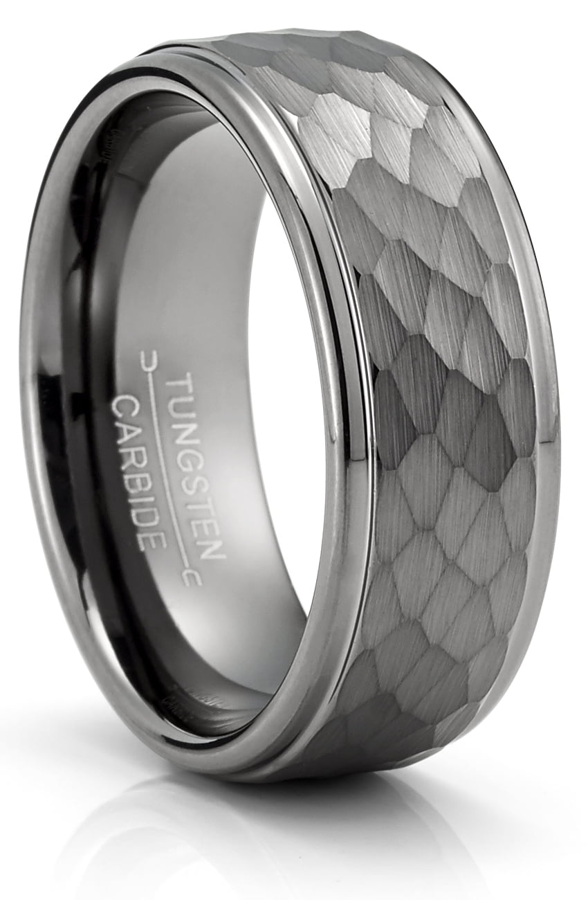 Metal Masters Tungsten Carbide Mens Ring Wedding Band Gunmetal Hammered