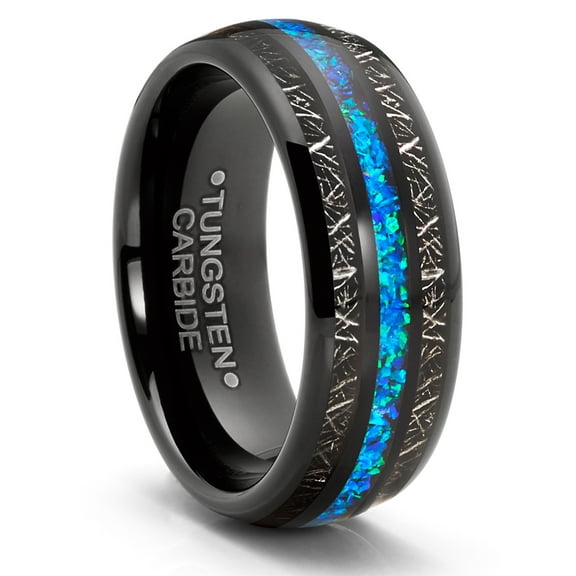 Metal Masters Tungsten Carbide Mens Wedding Band Blue Titanium Shaving Inlay Engagement Ring Black