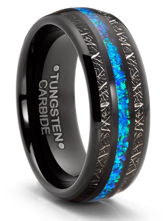 Tungsten Carbide Mens Wedding Band Blue Titanium Shaving Inlay Engagement Ring Black