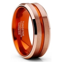 Metal Masters Mens Tungsten Carbide Ring Wedding Band Rose Goldtone Orange Interior Comfort-Fit 8mm Unisex