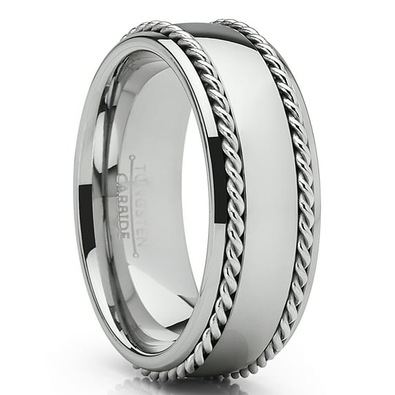 Metal Masters Tungsten Carbide Wedding Band Mens Ring Braided Stainless Steel Cable Inlay 7.5