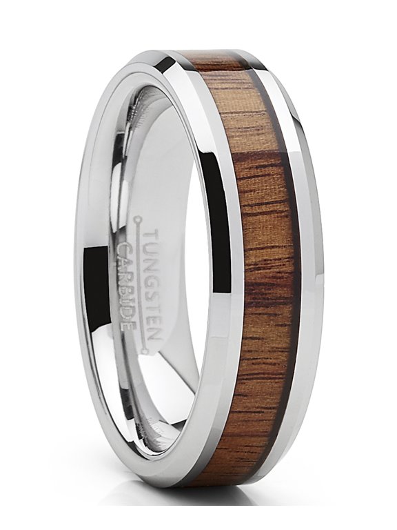 Tungsten Carbide Wedding Band Ring Koa Wood Inlay Mens 6mm 8.5