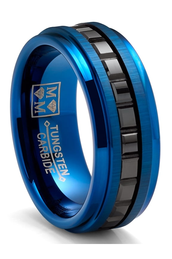 Tungsten Mens Eternity Princess Ring Two-Tone Wedding Band 8mm