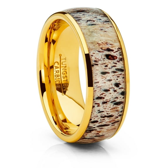 Metal Masters Unisex Mens Goldtone Tungsten Wedding Band Engagement Ring Deer Antler Inlay 8mm 13