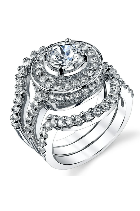 Womens 1.25Ct 3Pc Sterling Silver 925 Engagement Ring wedding Bridal Set Bands Cubic Zirconia