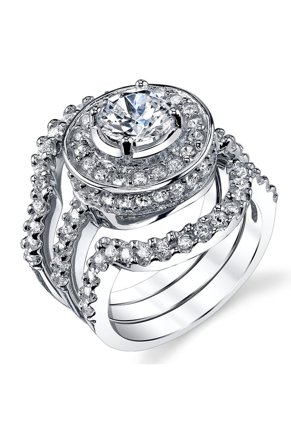 Womens 1.25Ct 3Pc Sterling Silver 925 Engagement Ring wedding Bridal Set Bands Cubic Zirconia