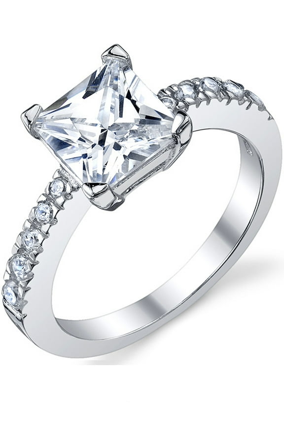 Womens 1.25Ct Princess Cut Cubic Zirconia Sterling Silver 925 Engagement Wedding Ring