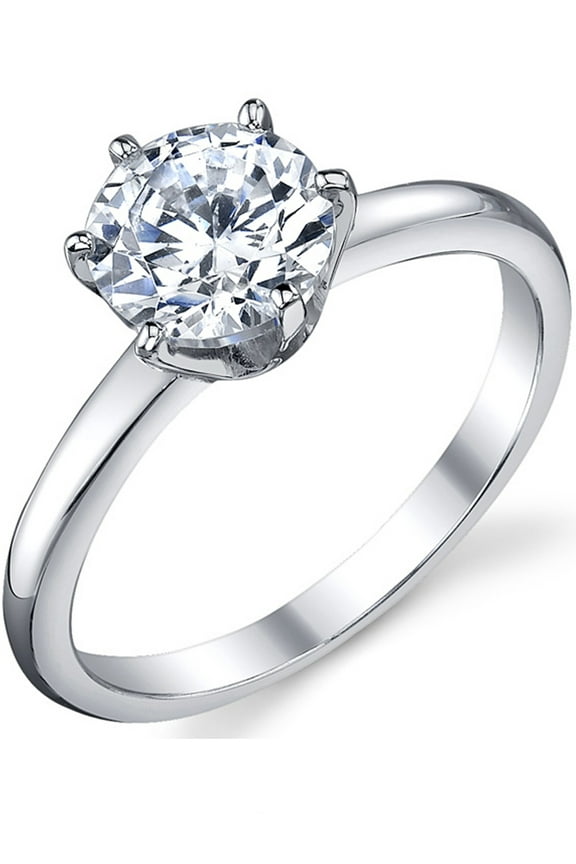 Womens 1.25Ct Round Brilliant Cubic Zirconia Sterling Silver 925 Wedding Engagement Ring 2mm