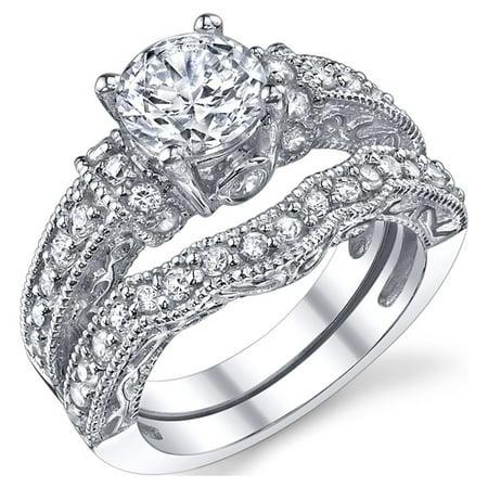 Metal Masters Womens 1.25Ct Solid Sterling Silver Wedding Engagement Ring Set Bridal Ring Cubic Zirconia