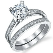 Metal Masters Women's 1.25 Ct Wedding Engagement Ring Set Sterling Silver 925 Round Cubic Zirconia