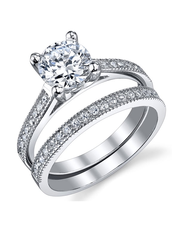 Women's 1.25Ct Wedding Engagement Ring Simulated Diamond Set Sterling Silver 925 Round Cubic Zirconia