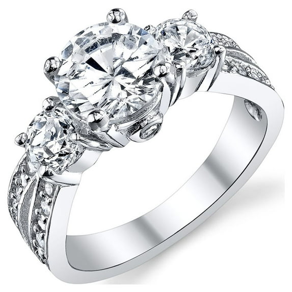 Metal Masters Womens 1.50Ct. Wedding Engagement Ring Sterling Silver 925 Past Present Future Cubic Zirconia