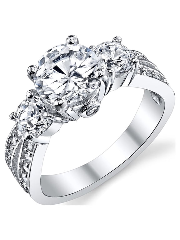 Womens 1.50Ct. Wedding Engagement Ring Sterling Silver 925 Past Present Future Cubic Zirconia