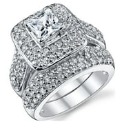 Metal Masters Women's 1 Carat Princess Cut Cubic Zirconia Sterling Silver 925 Wedding Engagement Ring Set 8