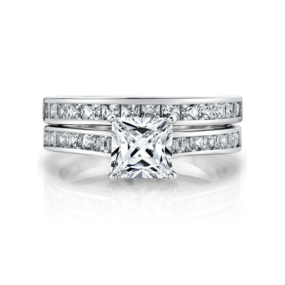 Metal Masters Womens 1Ct Radiant Cubic Zirconia Sterling Silver 925 Wedding Engagement Ring Set 9