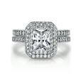 thumbnail image 1 of Metal Masters Womens 2Ct. Emerald-cut Sterling Silver 925 Double Halo CZ Wedding Engagement Ring Bridal Set, 1 of 9
