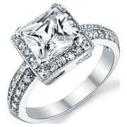 Metal Masters Women's 2 Carat Princess-Cut Halo Cubic Zirconia Sterling Silver 925 Wedding Engagement Ring