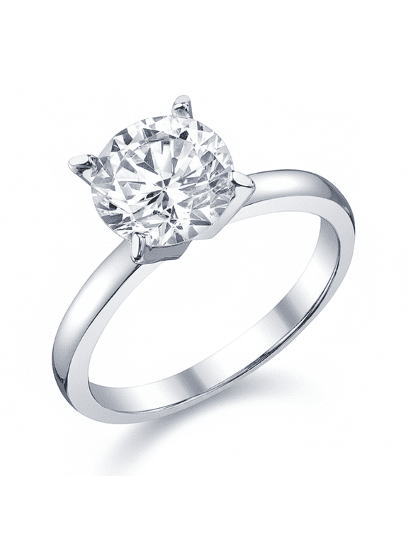 Womens 2Ct. Solitaire Round Brilliant Cubic Zirconia Sterling Silver 925 Wedding Engagement Ring