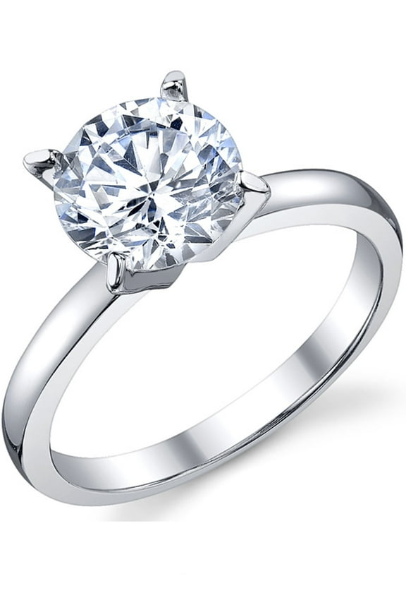 Womens 2Ct. Solitaire Round Brilliant Cubic Zirconia Sterling Silver 925 Wedding Engagement Ring