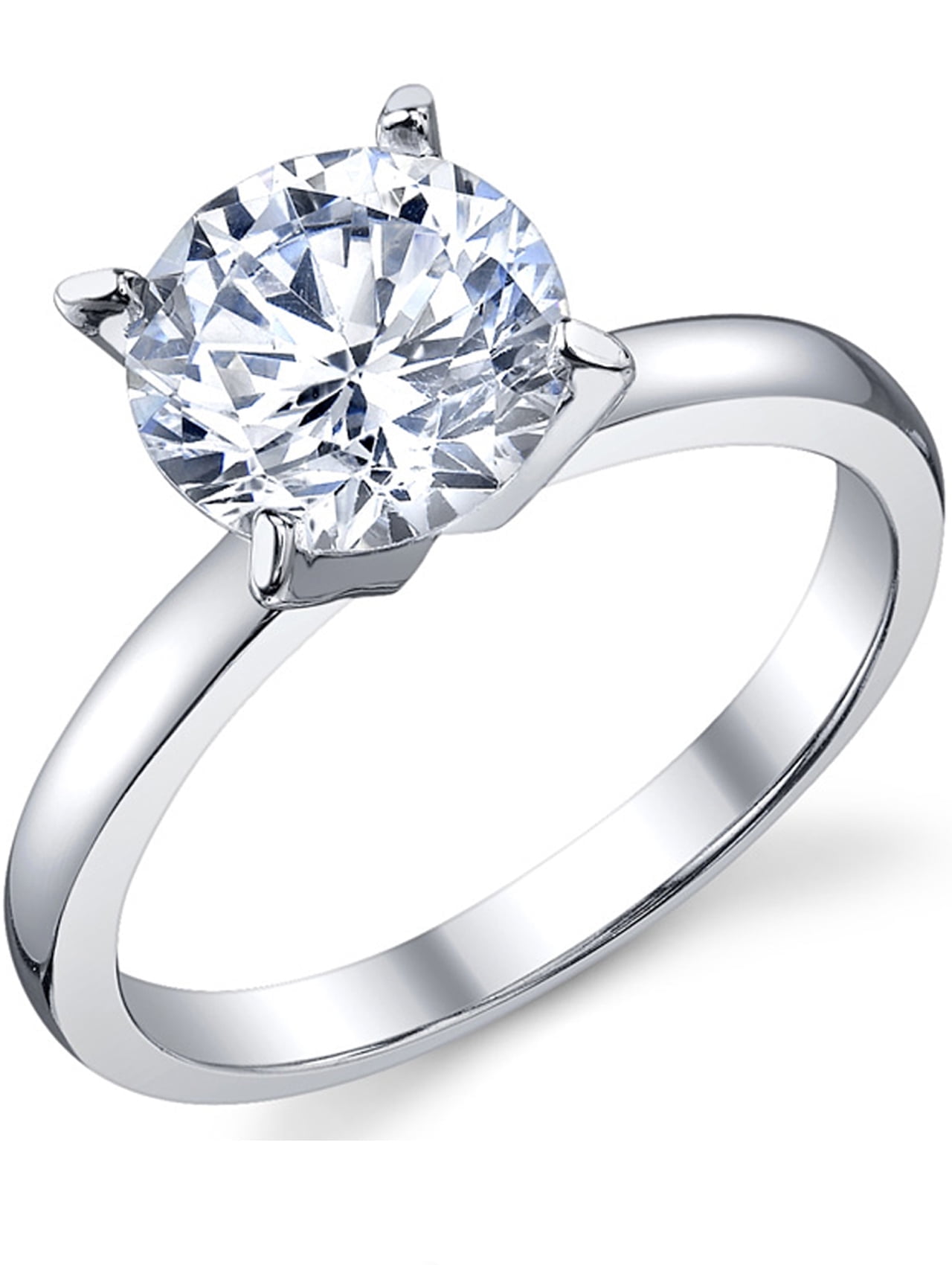 Metal Masters Womens 2Ct. Solitaire Round Brilliant Cubic Zirconia Sterling Silver 925 Wedding Engagement Ring