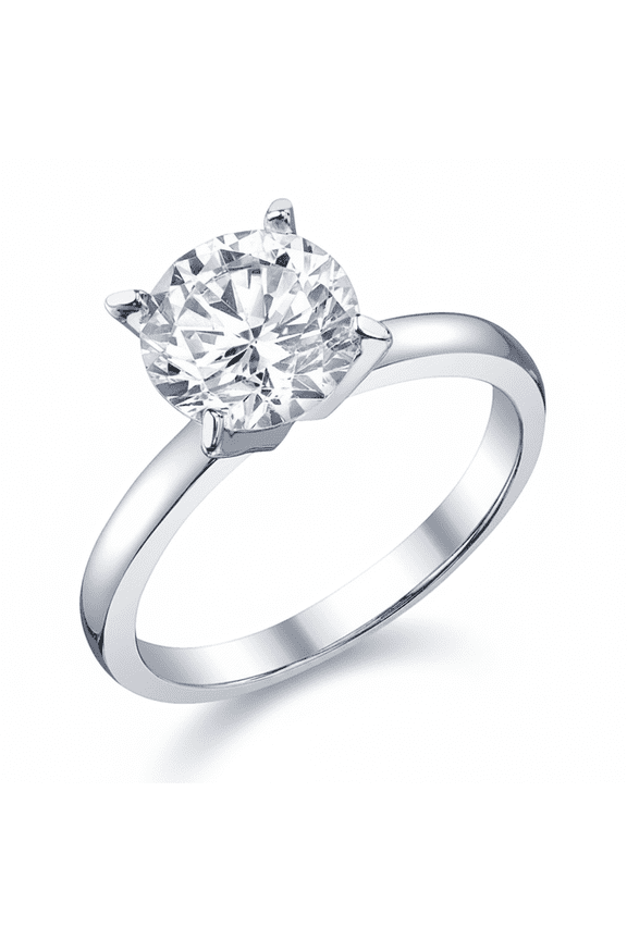 Womens 2Ct. Solitaire Round Brilliant Cubic Zirconia Sterling Silver 925 Wedding Engagement Ring