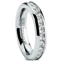 Metal Masters Womens 3mm High-Polish Princess Cut Ladies Eternity Titanium Ring Wedding Cubic Zirconia