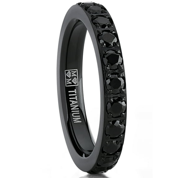 Metal Masters Womens 3mm Ladies Black Titanium Eternity Engagement Band Wedding Ring Black Pave-Set Cubic Zirconia 5
