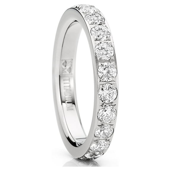 Metal Masters Womens 3mm Ladies Titanium Eternity Engagement Band Wedding Ring Pave-Set Cubic Zirconia