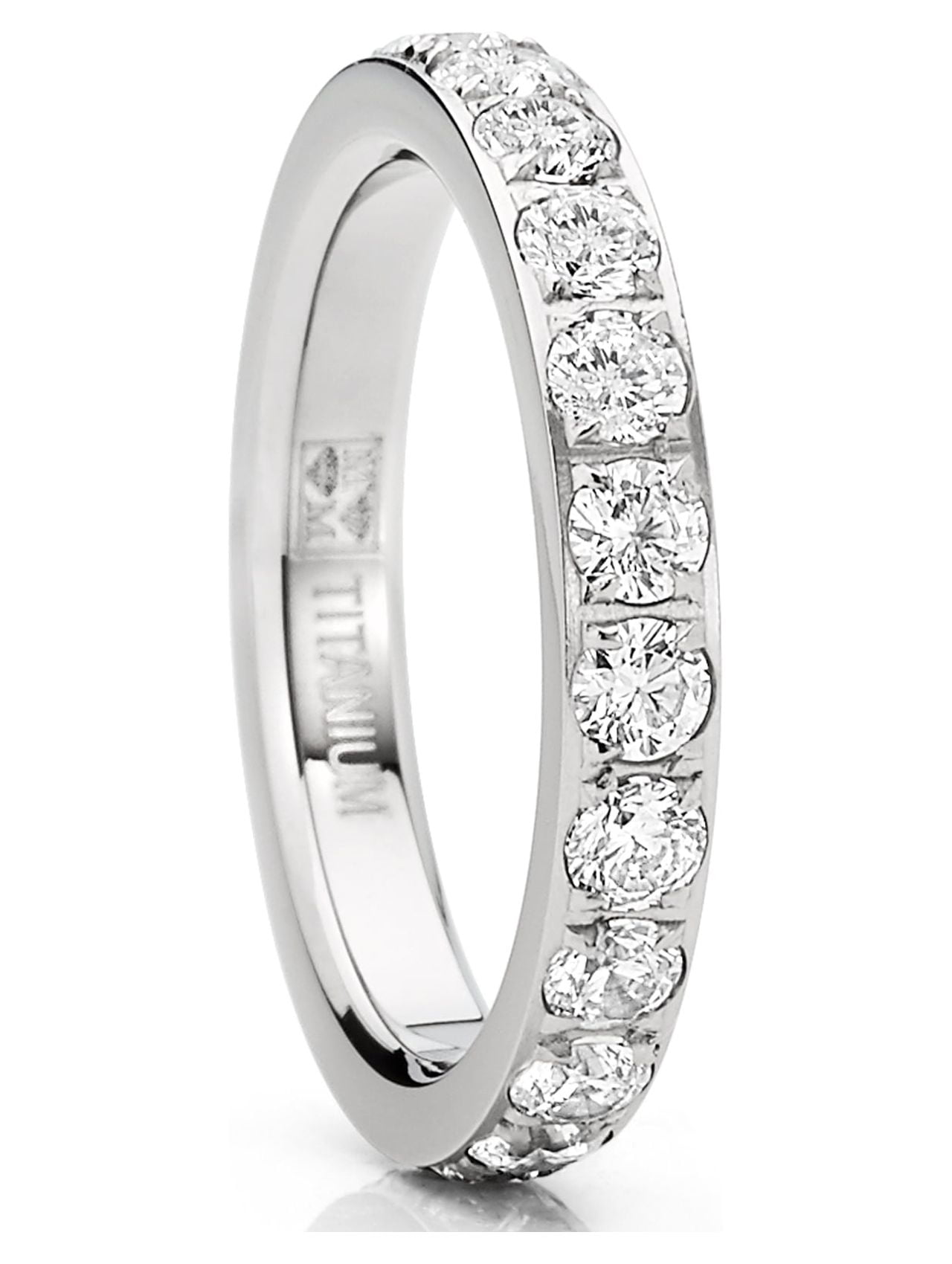 Women's Stainless Steel CZ Engagement Ring - 14mm Single Row, High Polish, Size 7, Wedding & Anniversary Band
