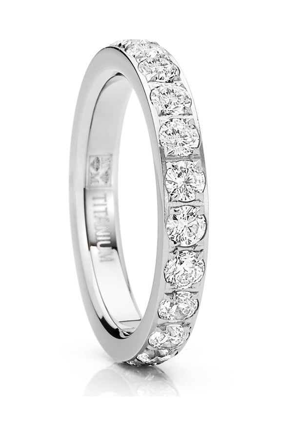 Womens 3mm Ladies Titanium Eternity Engagement Band Wedding Ring Pave-Set Cubic Zirconia