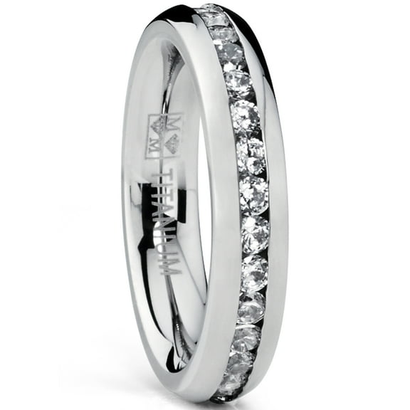 Metal Masters Womens 4mm High-Polish Ladies Eternity Titanium Ring Wedding Cubic Zirconia