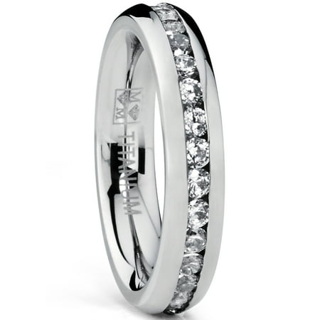Metal Masters Womens 4mm High-Polish Ladies Eternity Titanium Ring Wedding Cubic Zirconia