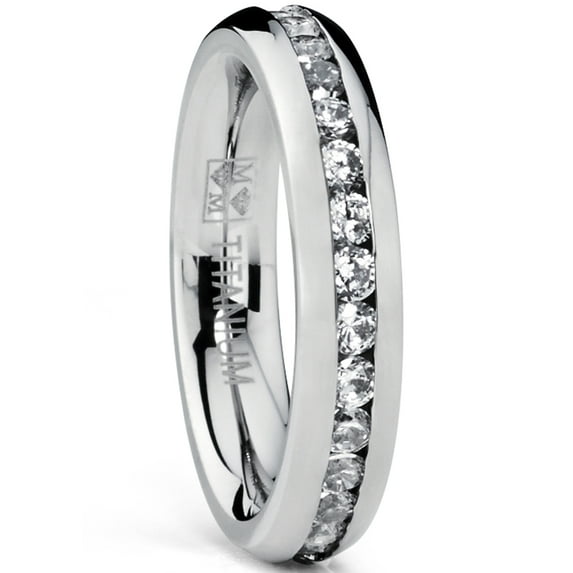 Metal Masters Womens 4mm High-Polish Ladies Eternity Titanium Ring Wedding Cubic Zirconia