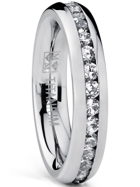 Womens 4mm High-Polish Ladies Eternity Titanium Ring Wedding Cubic Zirconia