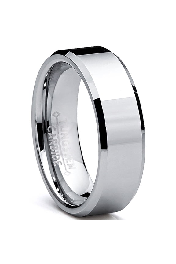 Womens 5mm High-Polish Beveled Edge Tungsten Carbide Wedding Ring Bands