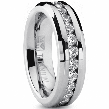 Metal Masters 2.4Ct. Womens 6mm Ladies Eternity Titanium Ring Cubic Zirconia Wedding Cz