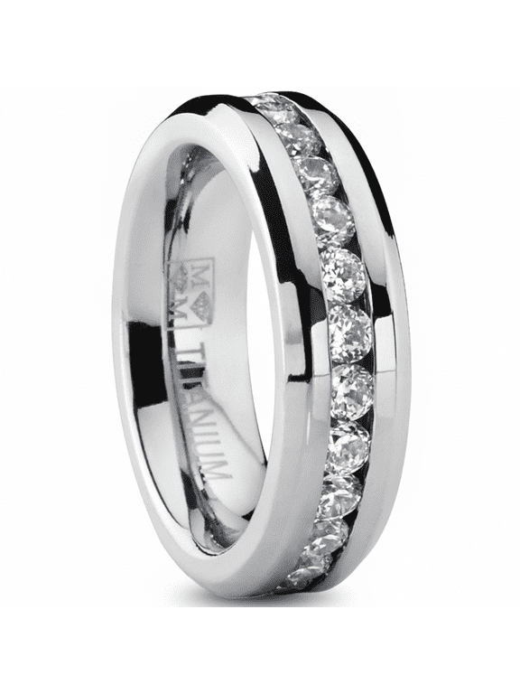 2.4Ct. Womens 6mm Ladies Eternity Titanium Ring Cubic Zirconia Wedding Cz